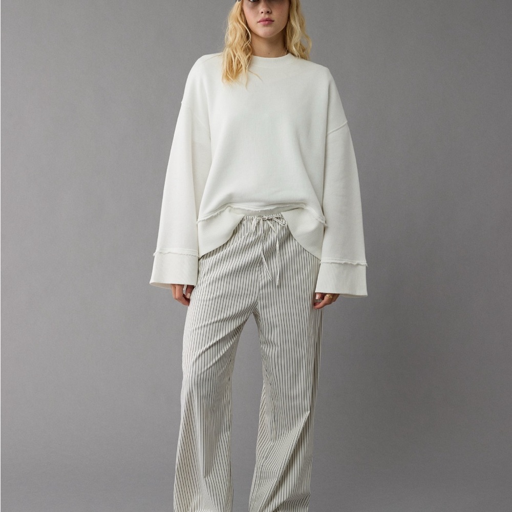 American Eagle Outfitters Cream and Gray Wide Leg Pants